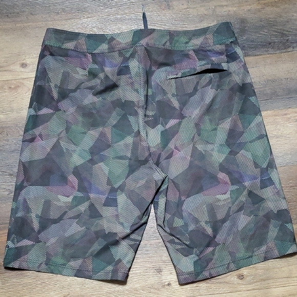 Prana Hybrid Green and Purple Board Shorts with  Geometric Design - Picture 9 of 9